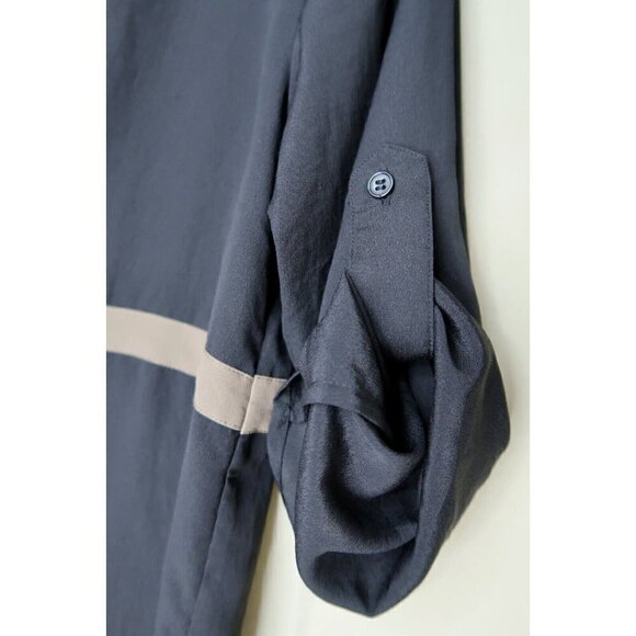 Collective Concepts Black Tunic Top V Neck Semi Sheer Roll Tab Sleeve Womens XS - Picture 5 of 10